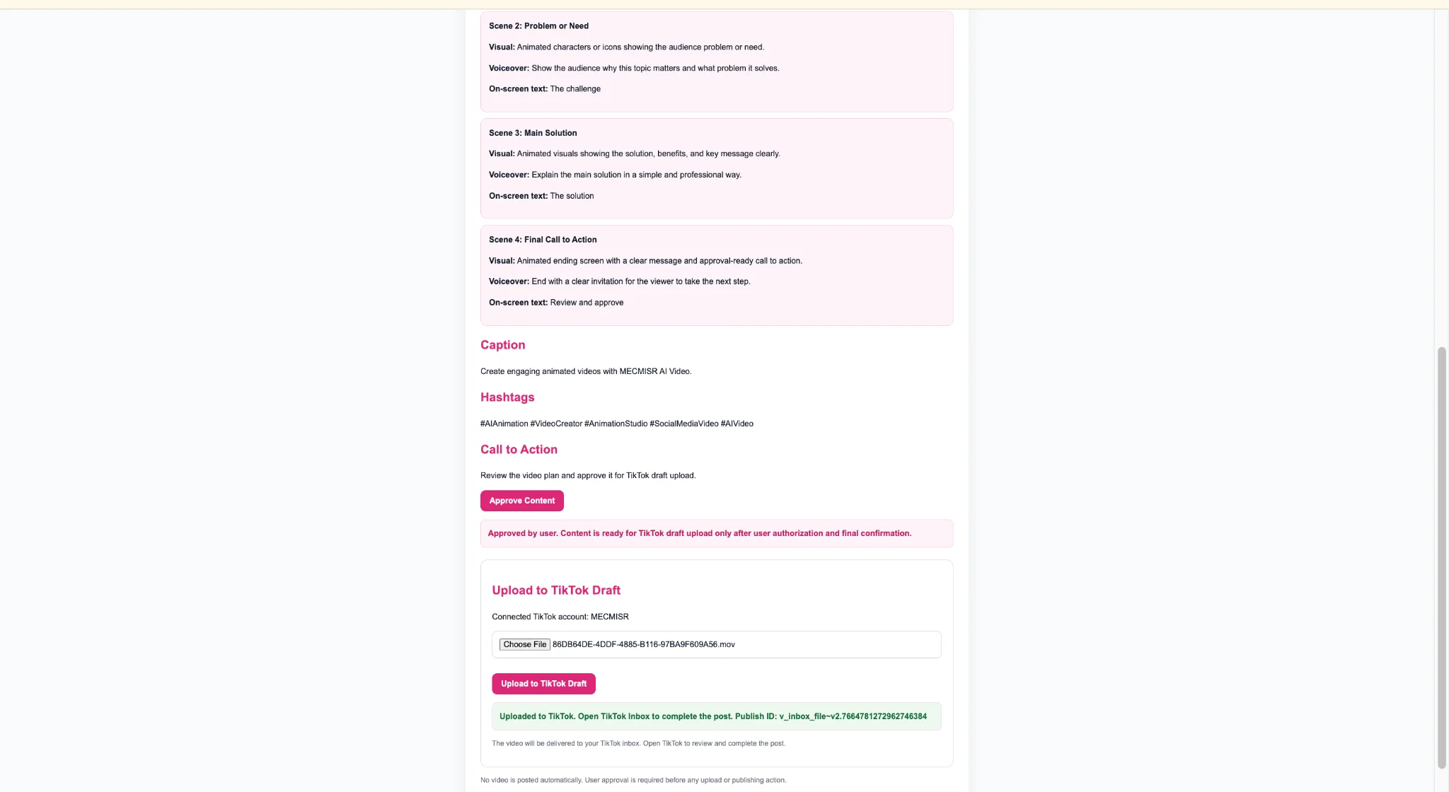 The selected video is uploaded securely to TikTok